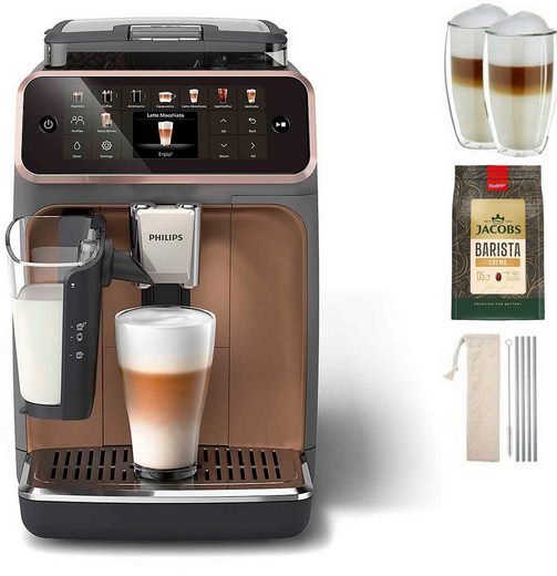 PHILIPS-Kaffeevollautomat EP5544/80 5500 Series, 20 Kaffeespezialitäten (heiß oder eisgekühlt) LatteGo-Milchsystem, SilentBrew Technologie, Grau/Kupfer