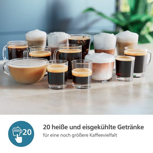 PHILIPS-Kaffeevollautomat EP5544/80 5500 Series, 20 Kaffeespezialitäten (heiß oder eisgekühlt) LatteGo-Milchsystem, SilentBrew Technologie, Grau/Kupfer