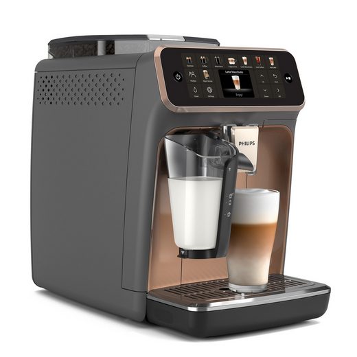 PHILIPS-Kaffeevollautomat EP5544/80 5500 Series, 20 Kaffeespezialitäten (heiß oder eisgekühlt) LatteGo-Milchsystem, SilentBrew Technologie, Grau/Kupfer
